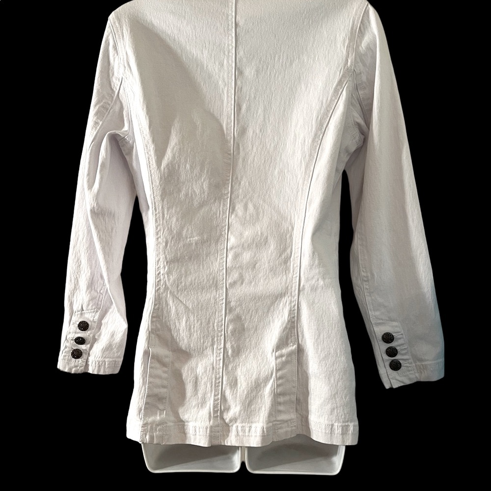DG2 WHITE VINTAGE SPRING/SUMMER DENIM WITH STRETCH EMBELLISHED BLAZER - Picture 6 of 13